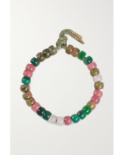 Carolina Bucci Forte Beads Comporta Armband Aus Lurex® Mit Mehreren Steinen Und Details Aus 18 Karat Gold - Grün