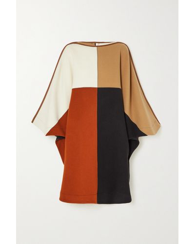 Chloé Leather-trimmed Wool-blend Poncho - Brown
