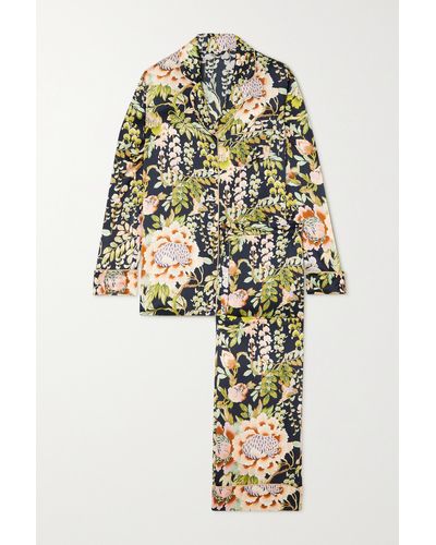 Olivia Von Halle Lila Piped Floral-print Silk-satin Pyjama Set - White