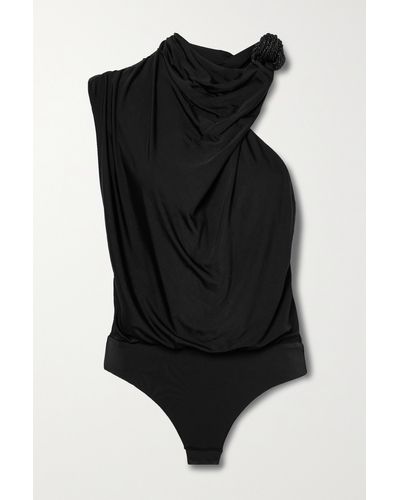 Johanna Ortiz Sereno Alba Draped Embellished Stretch-jersey Bodysuit - Black
