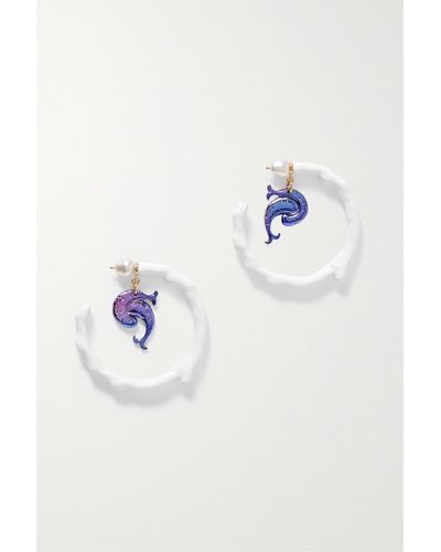 Emilio Pucci Pesci Gold-tone, Resin And Faux Pearl Hoop Earrings - Blue