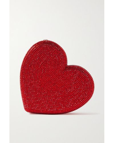 Judith Leiber Heart Crystal-embellished Silver-tone Clutch - Red