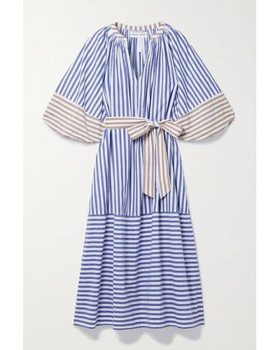 Apiece Apart + Net Sustain Sun Mesa Striped Organic Cotton Midi Dress - Blue