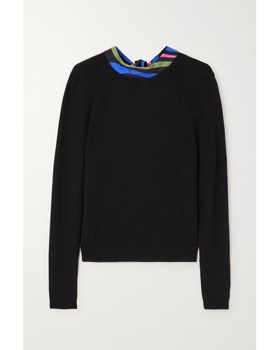 Emilio Pucci Silk-twill Trimmed Wool Sweater - Black