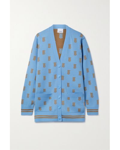 Burberry Jacquard-knit Wool-blend Cardigan - Blue