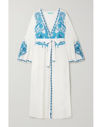 Melissa Odabash Romilly Embroidered Cotton And Linen-blend Coverup - Blue