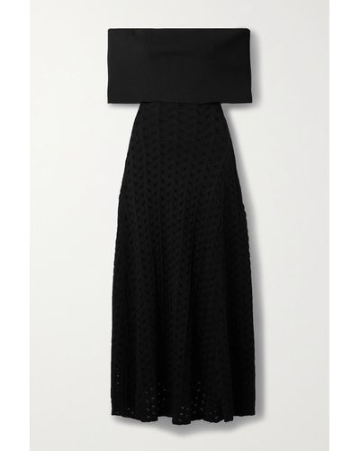 Adam Lippes Bardot Off-the-shoulder Jacquard-knit Midi Dress - Black