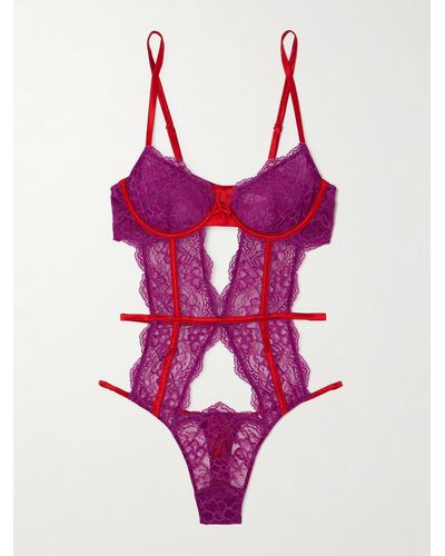 Fleur du Mal Naomi String-body Aus Stretch-spitze Mit Satinbesätzen Aus Einer Seidenmischung - Pink