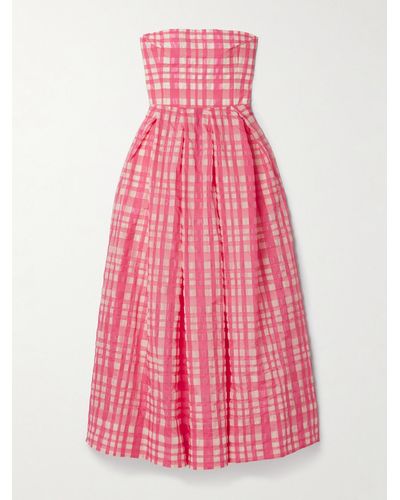 Rosie Assoulin Oh Oh Liva Strapless Pleated Checked Organza And Taffeta Maxi Dress - Pink