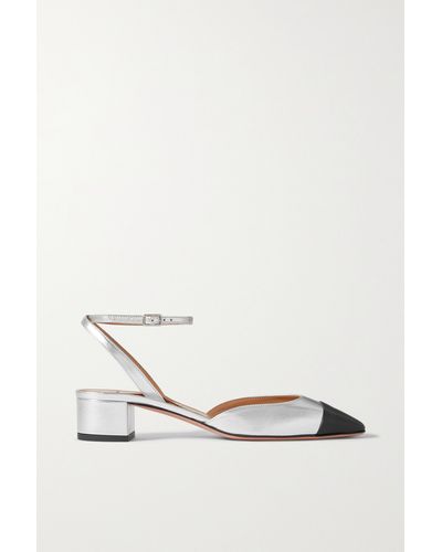 Aquazzura French Flirt 35 Two-tone Metallic Leather Mary Jane Court Shoes - White