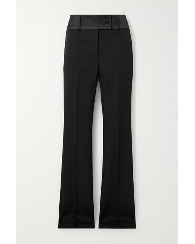 Ferragamo Silk-blend Satin-trimmed Grain De Poudre Wool Slim-leg Trousers - Black