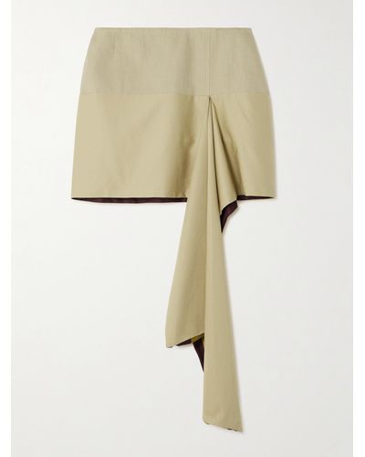 Dries Van Noten Asymmetric Draped Twill And Satin-twill Mini Skirt - Natural