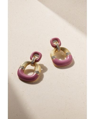 David Webb Radiator 18-karat Gold, Platinum, Diamond And Enamel Clip Earrings - Pink