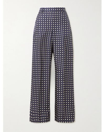 Polo Ralph Lauren Printed Silk Satin-twill Wide-leg Trousers - Blue