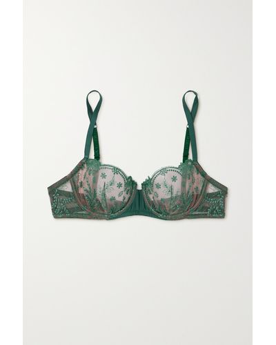 I.D Sarrieri + Net Sustain Siracusa Dream Satin-trimmed Embroidered Tulle Underwired Bra - Green