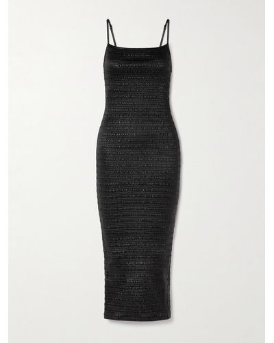 Nanushka Barra Shirred Okobortm Midi Dress - Black