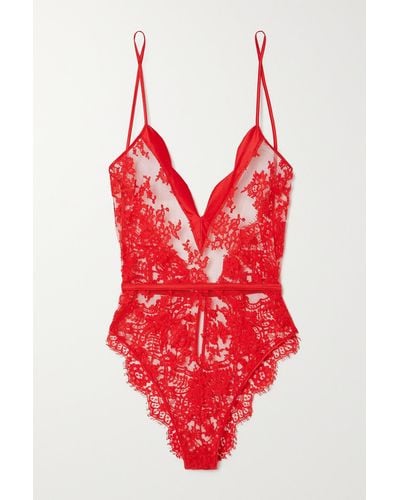Coco De Mer Marella Lace And Satin-trimmed Embroidered Tulle Bodysuit