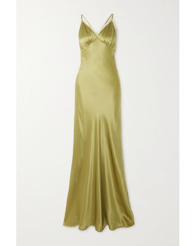 Reformation Maysen Lace-trimmed Silk-charmeuse Maxi Dress - Green