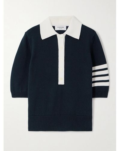 Thom Browne Hector Striped Intarsia Cotton Polo Shirt - Blue