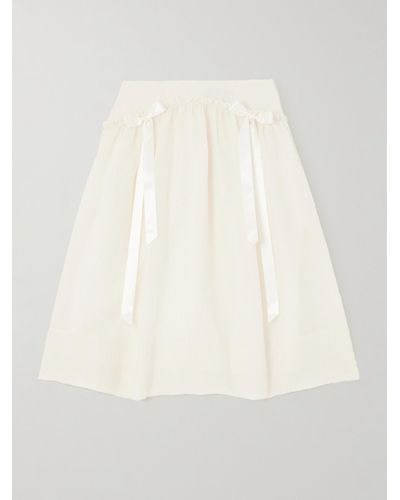 Simone Rocha Bow-embellished Ruffled Cloqué Midi Skirt - Natural