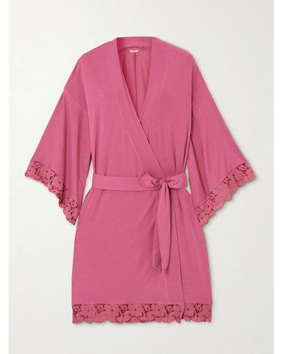 Eberjey + Net Sustain Naya Lace-trimmed Stretch-modal Robe - Pink
