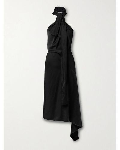 Givenchy Asymmetric Knotted Crepe De Chine Halterneck Midi Dress - Black