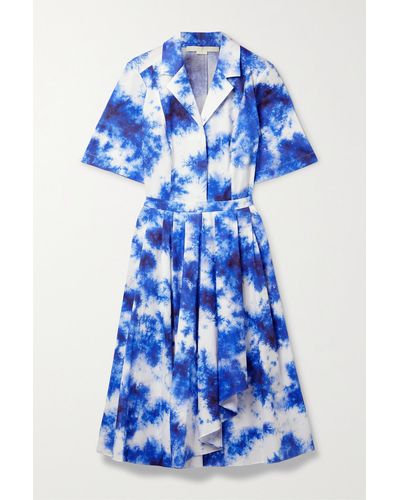 Jason Wu Pleated Tie-dyed Cotton Midi Shirt Dress - Blue