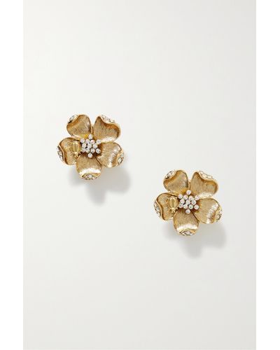 Oscar de la Renta Ladybug Flower Gold-tone Crystal Clip Earrings - Metallic