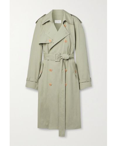 The Row June Double-breasted Belted Cotton Trench Coat - Green