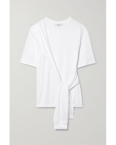Tibi Tie-detailed Cotton-jersey T-shirt - White