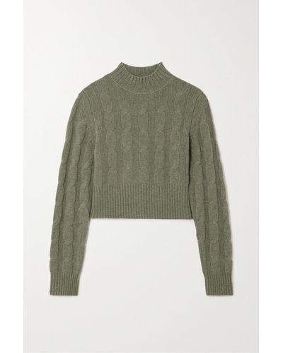 LeKasha + Net Sustain Murano Cropped Cable-knit Organic Cashmere Turtleneck Jumper - Green