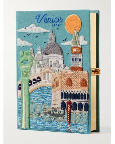 Olympia Le-Tan Venice Voyages Embroidered Appliquéd Canvas Clutch - Blue