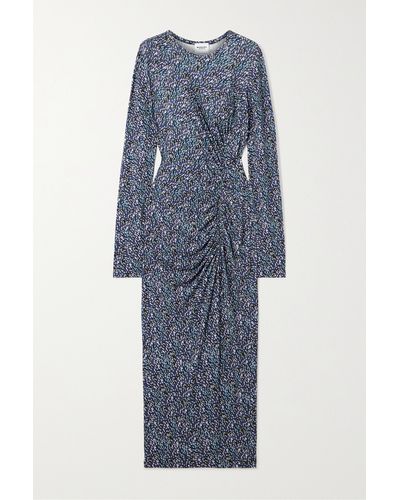 Isabel Marant Jelina Gathered Printed Stretch-jersey Midi Dress - Blue