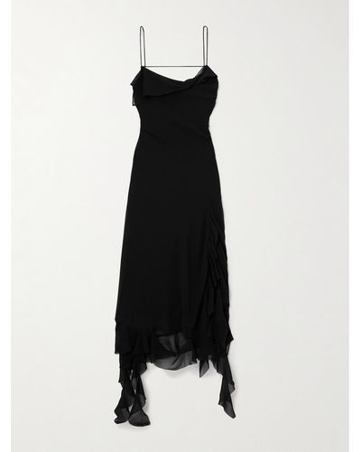 Acne Studios Asymmetrisches Kleid Aus Chiffon Mit Rückenausschnitt Und Rüschen - Schwarz