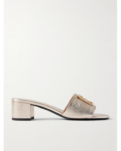 Givenchy 4g Mules Aus Metallic-leder In Knitteroptik Mit Verzierungen - Natur