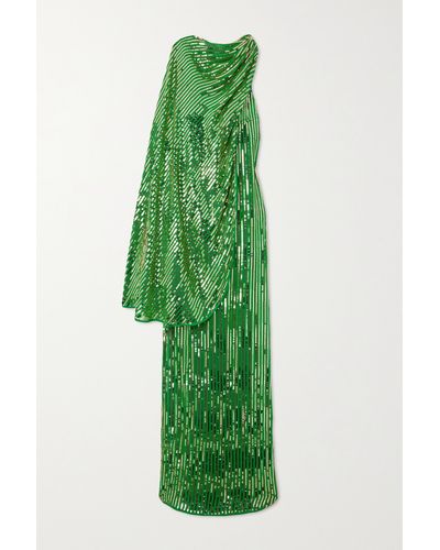 Johanna Ortiz + Net Sustain Poder Tejido Convertible Embellished Silk Crepe De Chine Maxi Dress - Green