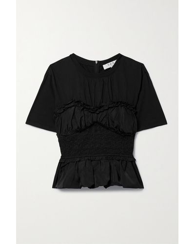 Sea Diana Ruffled Cotton-jersey And Shirred Taffeta Top - Black