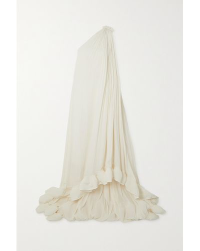 Lanvin One-shoulder Ruffled Plissé-crepe De Chine Gown - White