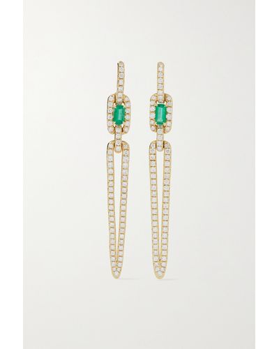 David Yurman Stax 18-karat Gold, Diamond And Emerald Earrings - Green