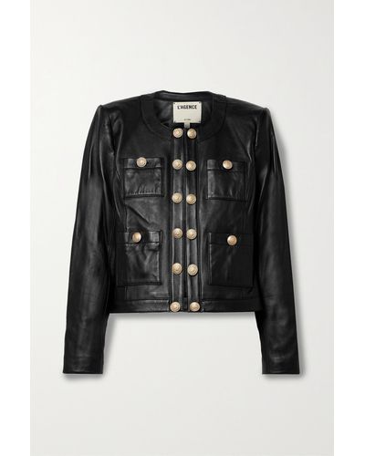 L'Agence Jayde Button-embellished Leather Jacket - Black