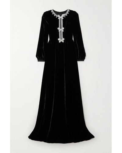 Saloni Camille Embellished Velvet Gown - Black