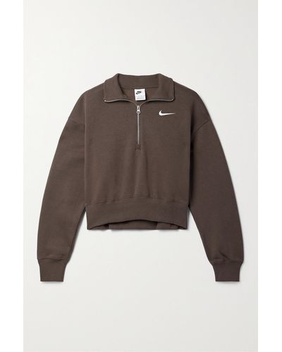 Nike Phoenix Embroidered Cotton-blend Jersey Sweatshirt - Brown