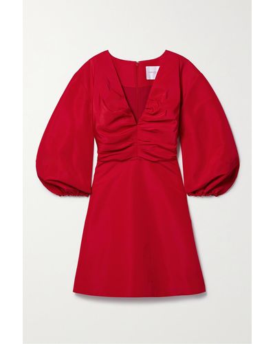 Carolina Herrera Ruched Silk-faille Mini Dress - Red