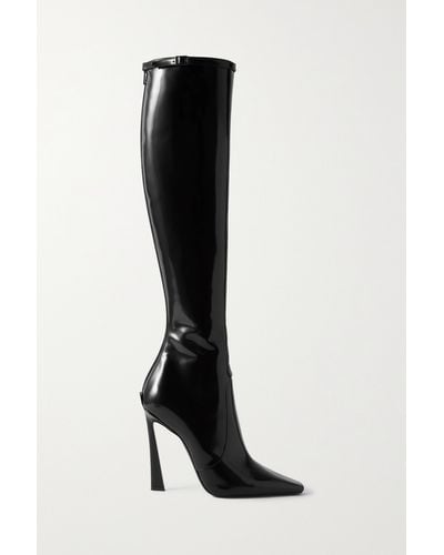Saint Laurent Justify Patent-leather Knee Boots - Black