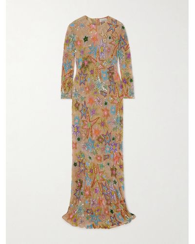 Ashish Sequin-embellished Tulle Maxi Dress - Natural