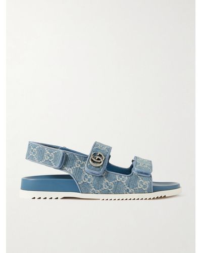 Gucci Moritz Slingback-sandalen Aus Denim Mit Jacquard-muster Und Verzierung - Blau