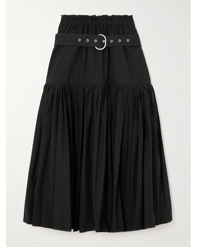 Jil Sander Belted Cotton-poplin Midi Skirt - Black