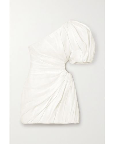 Chloé One-shoulder Cut-out Gathered Ramie Mini Dress - White