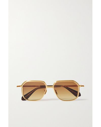 Jacques Marie Mage Aida Goldfarbene Sonnenbrille Mit Eckigem Rahmen Und Details Aus Azetat - Natur