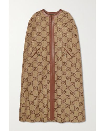 Gucci Aria Reversible Leather-trimmed Cotton-blend Canvas-jacquard Cape - Brown